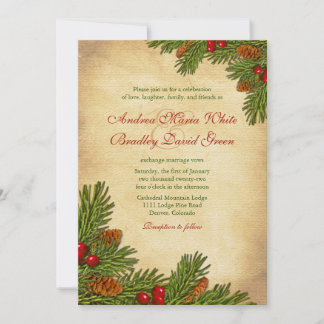 Kiefernzweige Weihnachten Winter Hochzeitseinladun Einladung