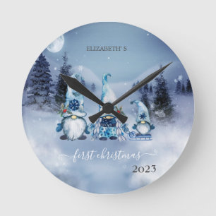 Kieferwald, Blaue Gnome Ferien Runde Wanduhr