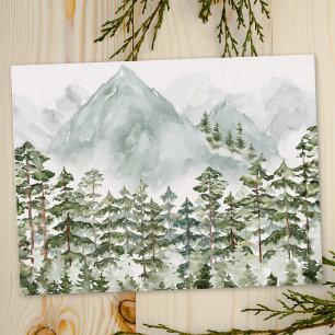 Kieferwald und Berge Aquarell Postkarte