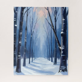 Kieferwald Winterwald Aquarellmalerei Puzzle