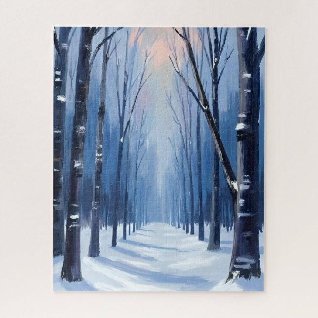 Kieferwald Winterwald Aquarellmalerei Puzzle (Vertikal)