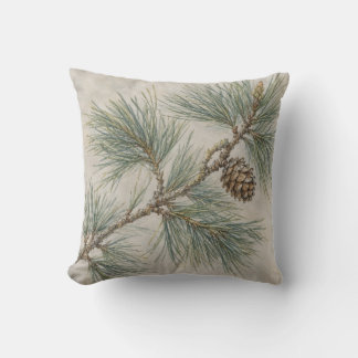 Kieferzweig-Kegel-Stein-Botanische Aquarellmalerei Kissen