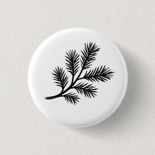 Kieferzweig – Winter-Tuschepinsel-Illustration auf Button