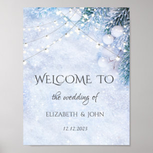 Kieferzweige, Schnee Lichterkette Hochzeit Poster