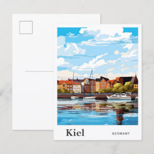 Kiel Deutschland Art Vintage Travel Illustration Postkarte