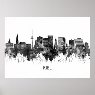 Kiel Deutschland Skyline BW Poster
