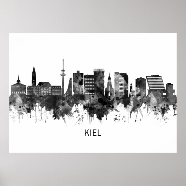 Kiel Deutschland Skyline BW Poster (Vorne)