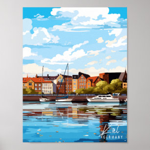 Kiel Deutschland Vintage Reise Illustration Poster