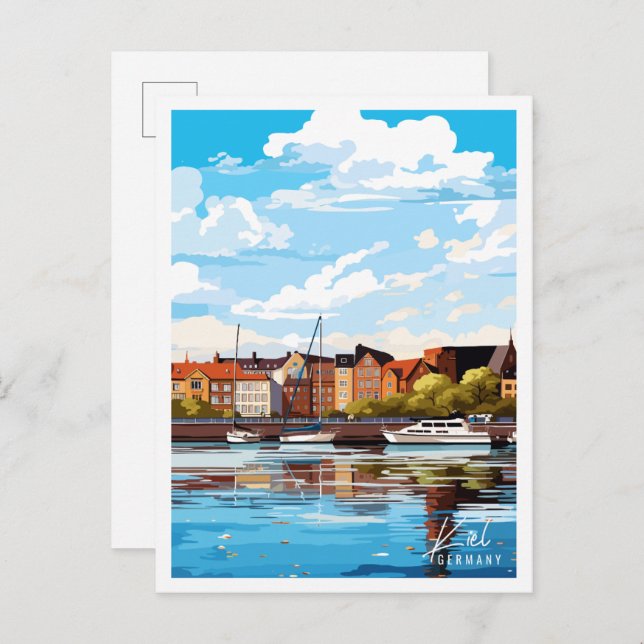 Kiel Deutschland Vintage Reise Illustration Postkarte (Vorne/Hinten)