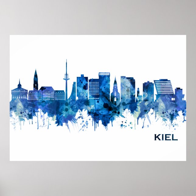 Kiel Germany Skyline Blue Poster (Vorne)