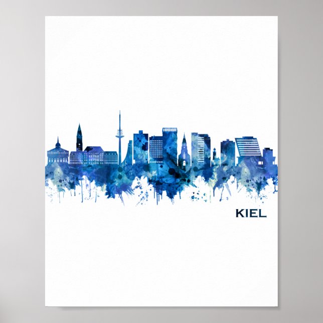 Kiel Germany Skyline Blue Poster (Vorne)