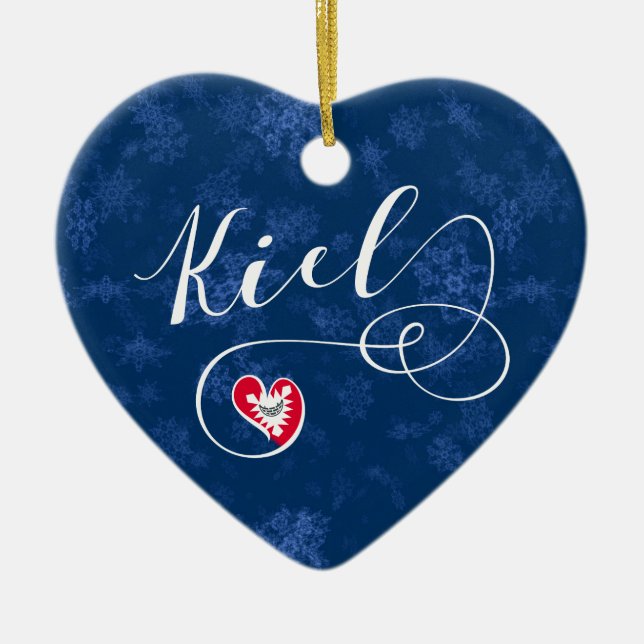 Kiel-Herz, Weihnachtsbaum-Verzierung, Deutschland Keramikornament (Vorne)