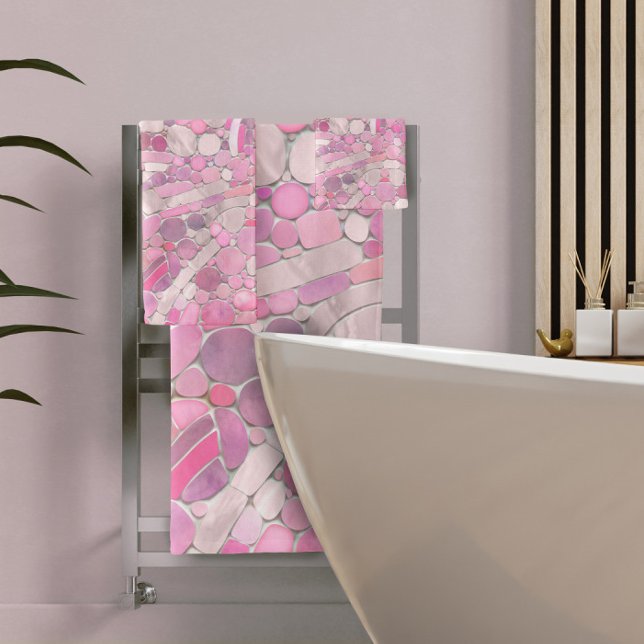 Kies Mosaik Kunst - Rosen Rosa Badhandtuch Set (Von Creator hochgeladen)