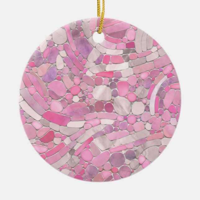 Kies Mosaik Kunst - Rosen Rosa Keramik Ornament (Vorne)