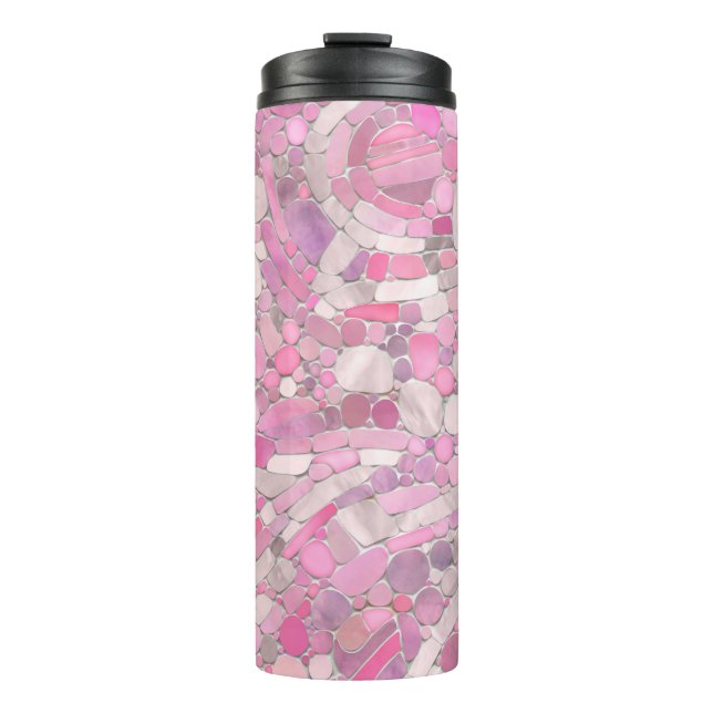 Kies Mosaik Kunst - Rosen Rosa Thermosbecher (Vorderseite)