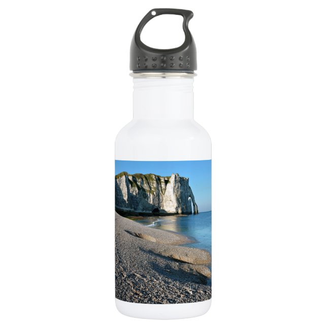 Kiesstrand und Felsen von Etretat in Frankreich Edelstahlflasche (Vorderseite)