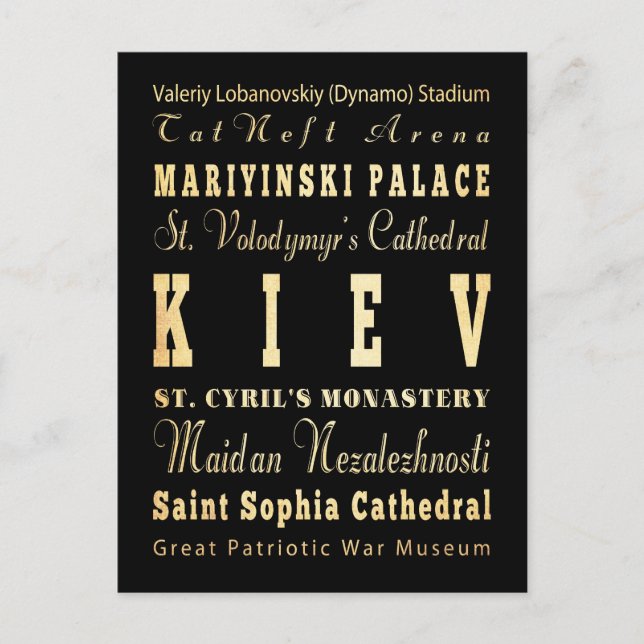 Kiew Stadt Ukraine Typografie Kunst Postkarte (Vorderseite)