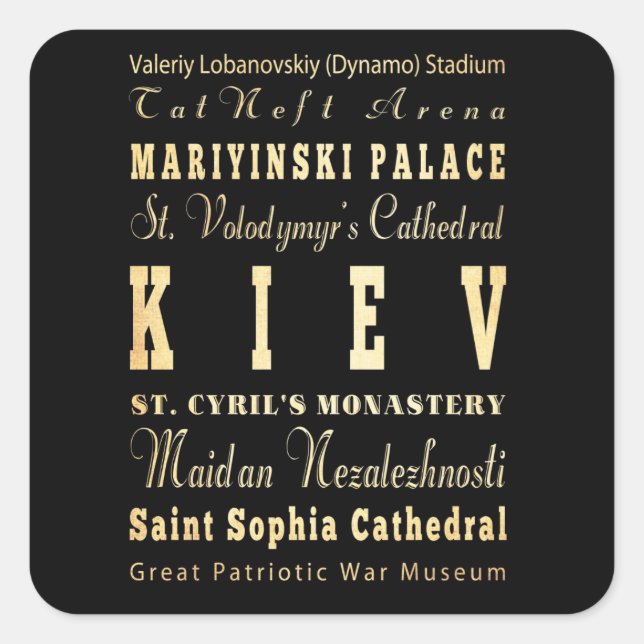 Kiew Stadt Ukraine Typografie Kunst Quadratischer Aufkleber (Vorderseite)