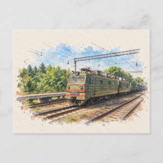 Kiew Ukraine-Elektrischer Zug Aquarell-Postkarte Feiertagspostkarte