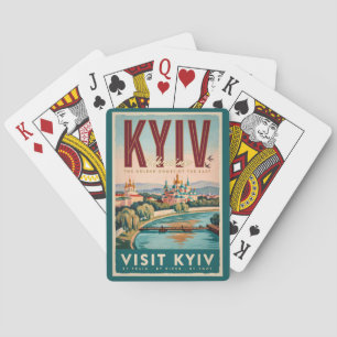 Kiew Ukraine Skyline Illustration Reise Kunst Retr Spielkarten