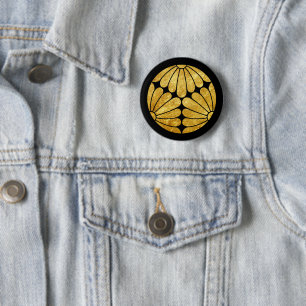 Kiku Chrysantheme-Montag-Gold auf Schwarzem Button