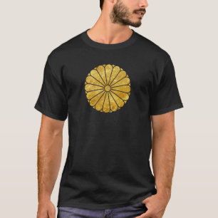 Kiku Chrysantheme-Montag-Imitatgold auf Schwarzem T-Shirt