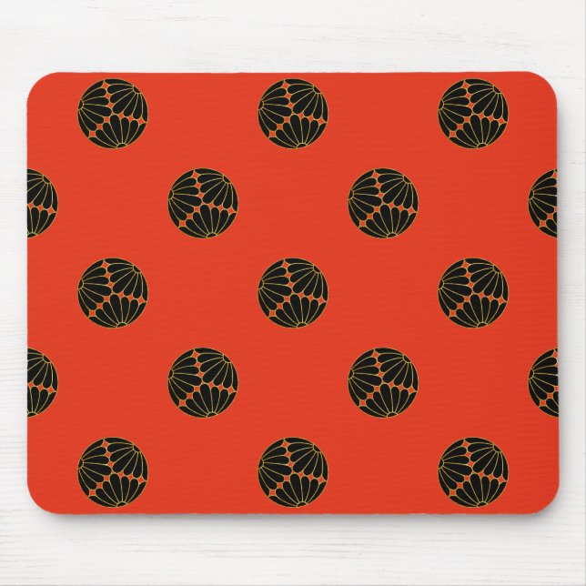 Kiku Chrysanthemum Mon Black Imitats Gold auf Rot. Mousepad (Vorne)