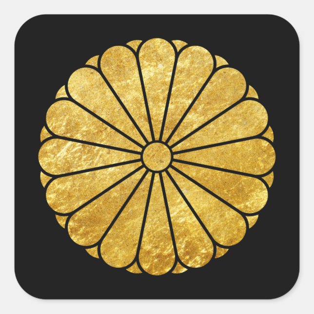 Kiku Chrysanthemum Mon Imitats Gold auf schwarz Quadratischer Aufkleber (Vorderseite)
