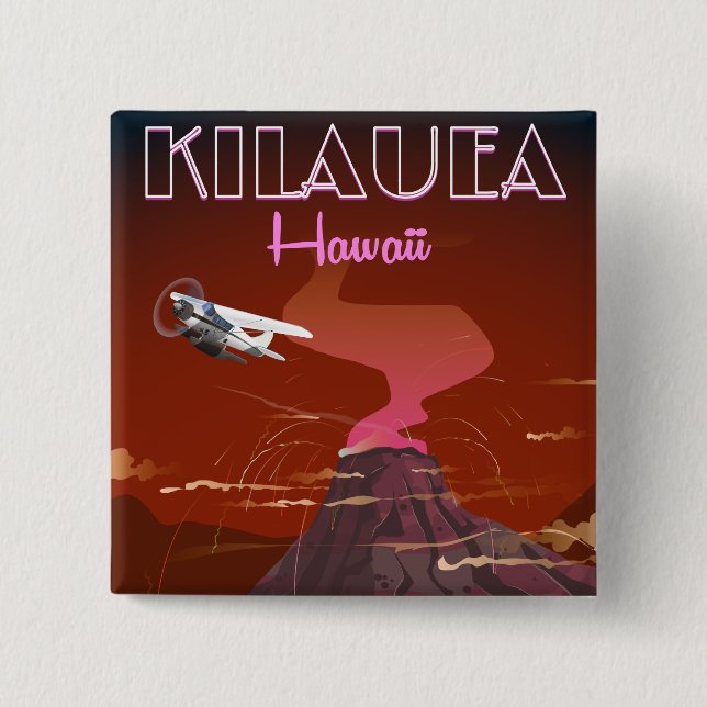 Kilauea Hawaii-Flugplakat Button (Vorderseite)