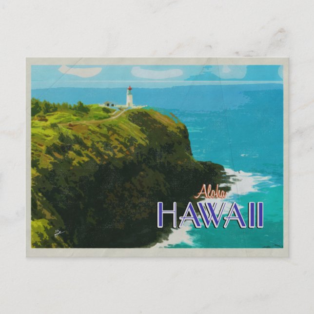 Kilauea Lighthouse Hawaii Vintage Reiseposter Postkarte (Vorderseite)