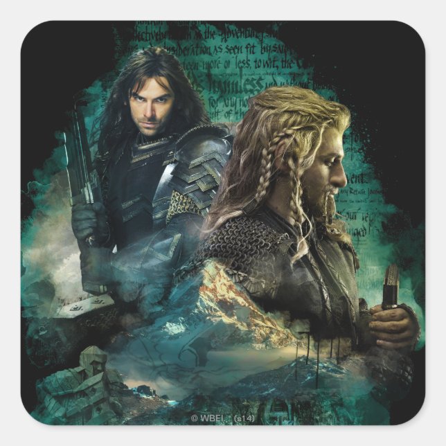 Kili & Fili über Erebor Quadratischer Aufkleber (Vorderseite)