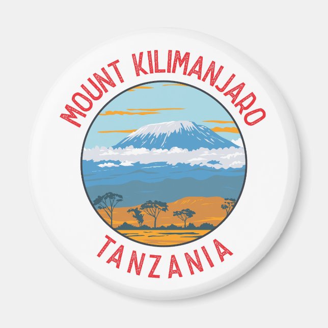 Kilimanjaro Tansania Distressed Circle Magnet (Vorne)