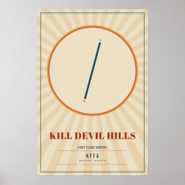 Kill Devil Hills FFA Flugplatzkarte Poster | Retro (Vorne)