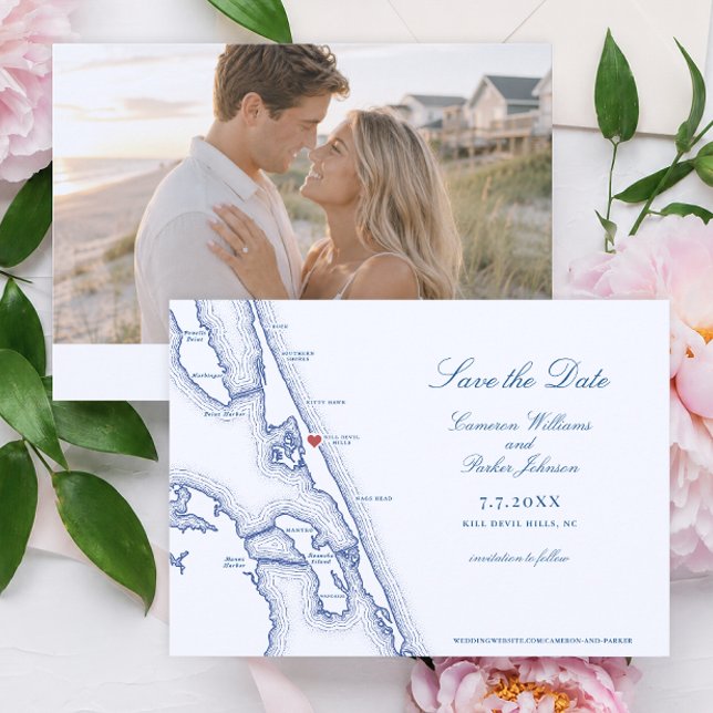 Kill Devil Hills NC Karte Navy Outer Banks Hochzei (Sea Ranch Resort Wedding Save the Date Kill Devil Hills NC Outer Banks Map Coastal Map Designs)