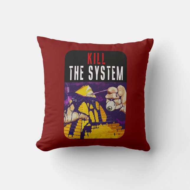 Kill the System Anti-Establishment Pyramid Eye Art Kissen (Vorderseite)