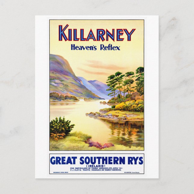 Killarney Ireland Vintage Travel Poster wiederherg Postkarte (Vorderseite)