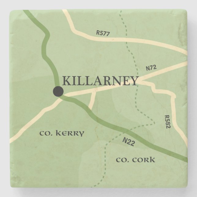 Killarney Landkreis Kerry Ireland Road Map Steinuntersetzer (Vorderseite)
