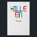 Killeen Texas Mitte Jahrhundert, Pop Art, Künstlicher Leinwanddruck<br><div class="desc">Killeen Texas klassischer Retrostil aus dem 60er 70er und 80er. Helle Primärfarben im abstrakten Kunststil des 20. Jahrhunderts mit einfachen geometrischen Elementen. Vintage Pop Kunst. Einfach fett,  trage deine Heimatstadt laut aus.</div>