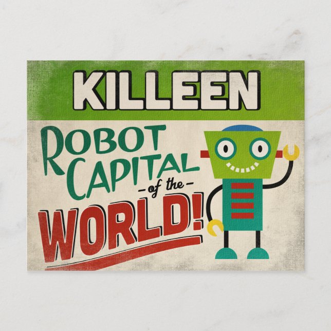 Killeen Texas Robot - Funny Vintag Postkarte (Vorderseite)