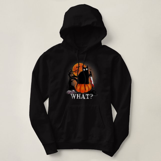 Killer Halloween Beängstigender Mond Schwarze Katz Hoodie (Design vorne)
