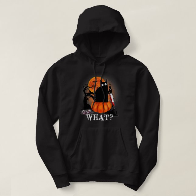 Killer Halloween Scary Moon Black Cat With Knife P Hoodie (Design vorne)