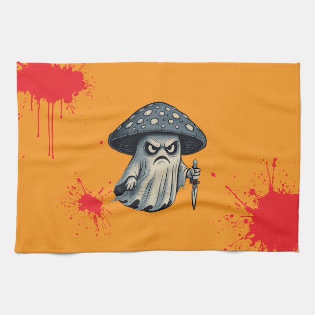 Killer Shroom Spooky Ghost mit Knife-Blut Platsch Geschirrtuch (Horizontal)