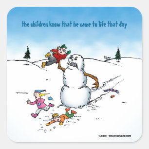Killer Snowman Funny Cartoon Quadratischer Aufkleber