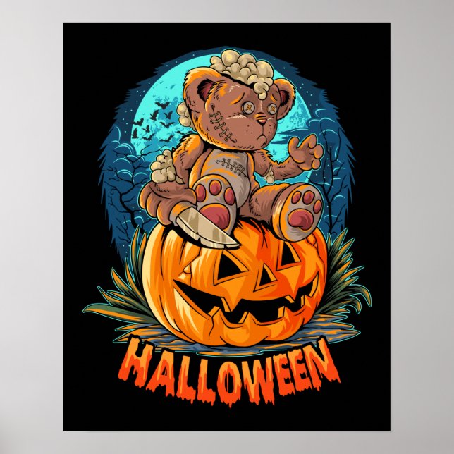 Killer Teddy Bear Halloween Jack-o-Laterne Poster (Vorne)
