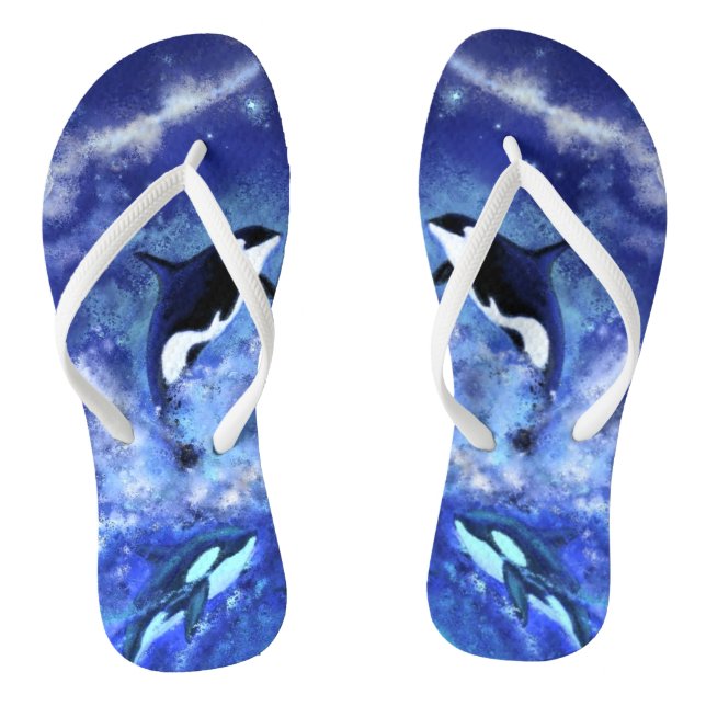 Killer Wale auf Vollmond Blue Flip Flops (Fußbett)