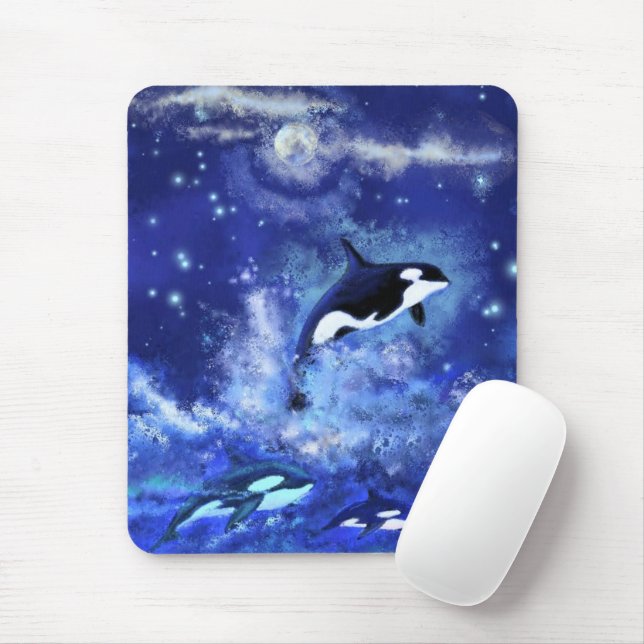 Killer Wale auf Vollmond Maus Pad - Blau Mousepad (Mit Mouse)
