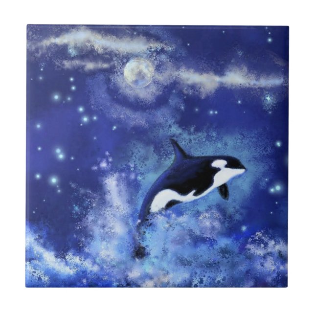 Killer Whale auf Blue Full Moon Keramik Tile Fliese (Vorderseite)