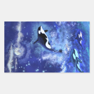 Killer Whale auf Vollmond Blue Sticker Malerei