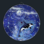 Killer Whale auf Vollmond Dart Board - Blau Dartscheibe<br><div class="desc">Killerwale auf Vollmond</div>