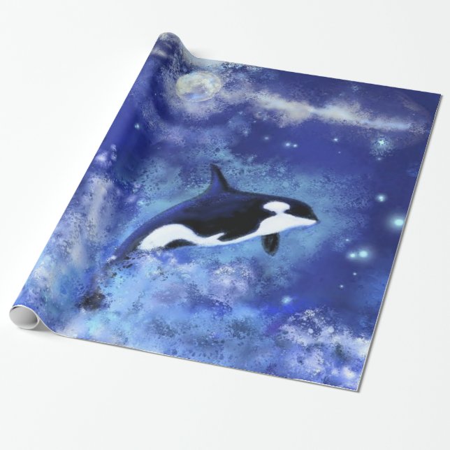 Killer Whale auf Vollmond Wrapping Paper Malerei Geschenkpapier (Ungerollt)